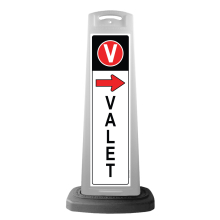 White Reflective Vertical Sign Panel w/Base Option - Valet & Red Arrow
