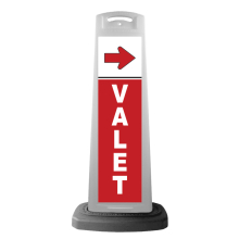 White Reflective Vertical Sign Panel w/Base Option - Red Valet & Arrow