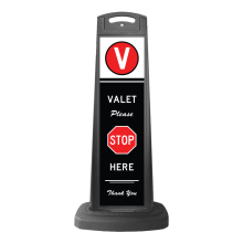 Black Reflective Vertical Sign Panel w/Base Option - Valet Please Stop Here