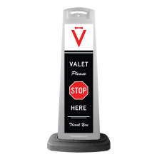 White Reflective Vertical Sign Panel w/Base Option - Valet Please Stop Here 