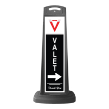 Black Reflective Vertical Sign Panel w/Base Option - Valet and Arrow