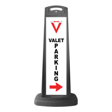 Black Reflective Vertical Sign Panel w/Base Option -  Valet Parking w/Arrow
