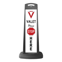 Black Reflective Vertical Sign Panel w/Base Option - Valet Please Stop Here