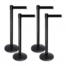 Lite Series Black Retractable Belt Stanchion - 4 Pack