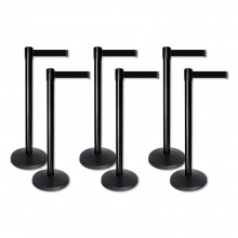 Lite Series Black Retractable Belt Stanchion - 6 Pack