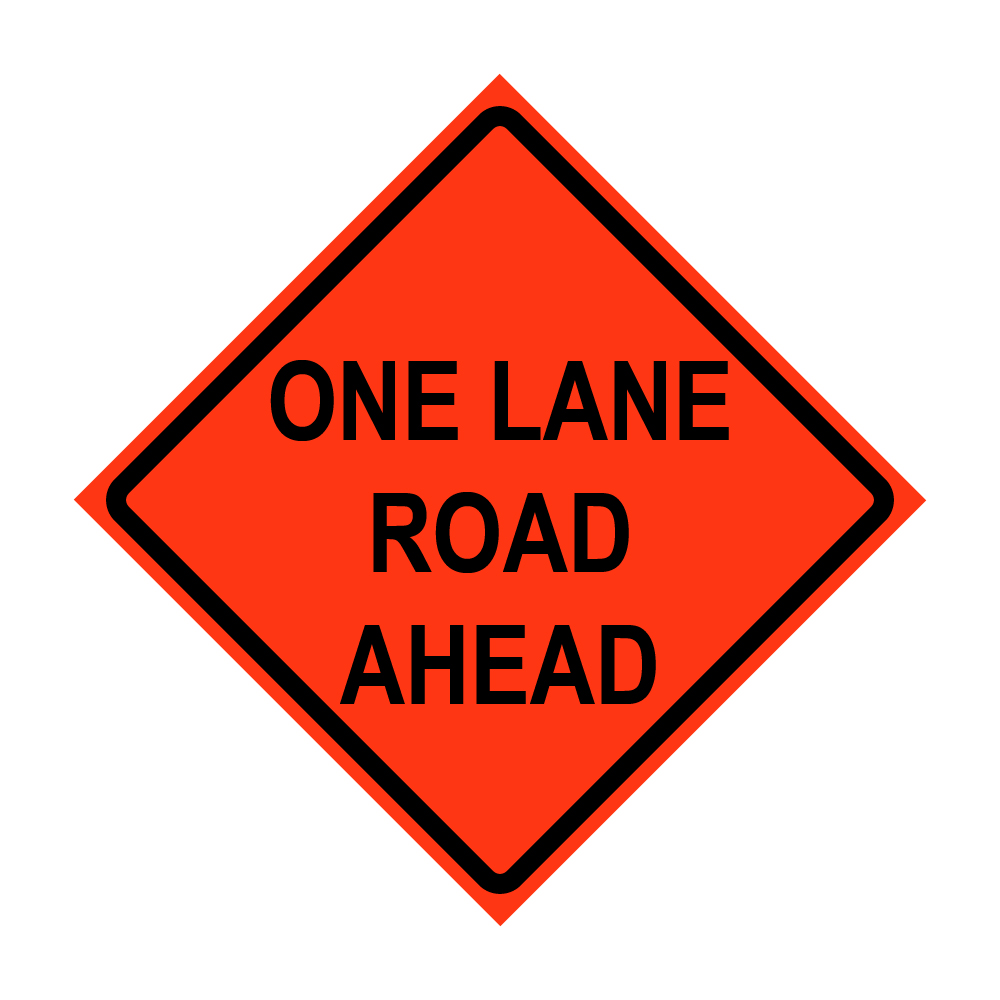One Lane Road Ahead Roll-Up Traffic Sign