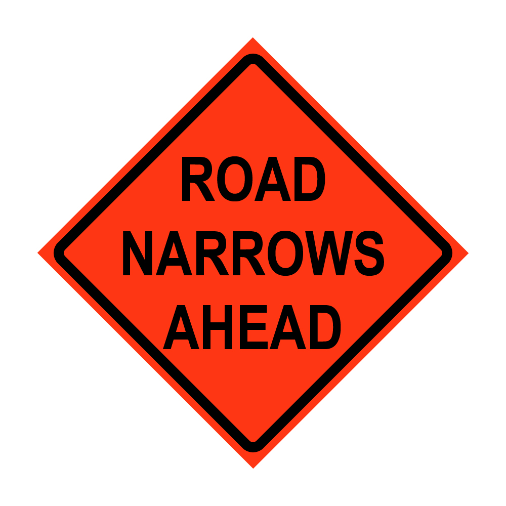 Road Narrows Ahead Roll-Up Traffic Sign
