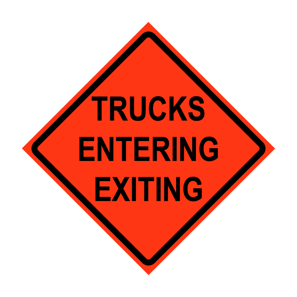 Trucks Entering Exiting Roll-Up Traffic Sign