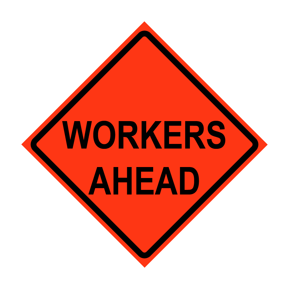 Workers Ahead Roll-Up Traffic Sign