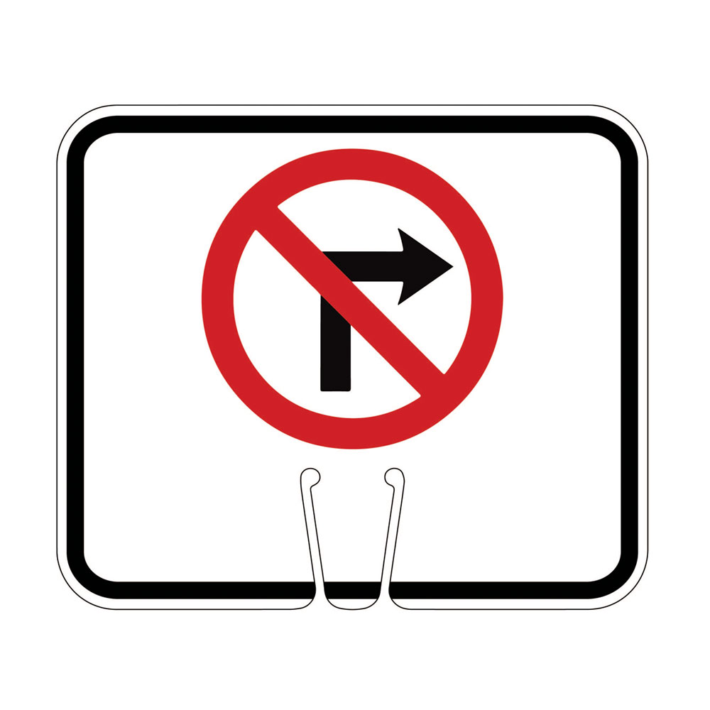 Traffic Cone Sign - NO RIGHT TURN Symbol