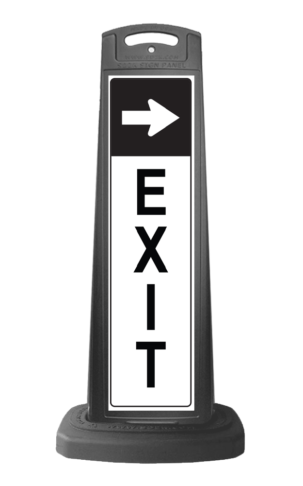 Black Reflective Vertical Sign Panel w/Base Option - Exit and Arrow
