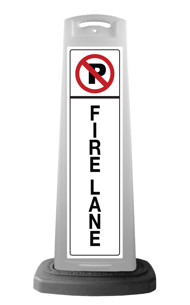 White Reflective Vertical Sign Panel w/Base Option - No Parking Fire Lane