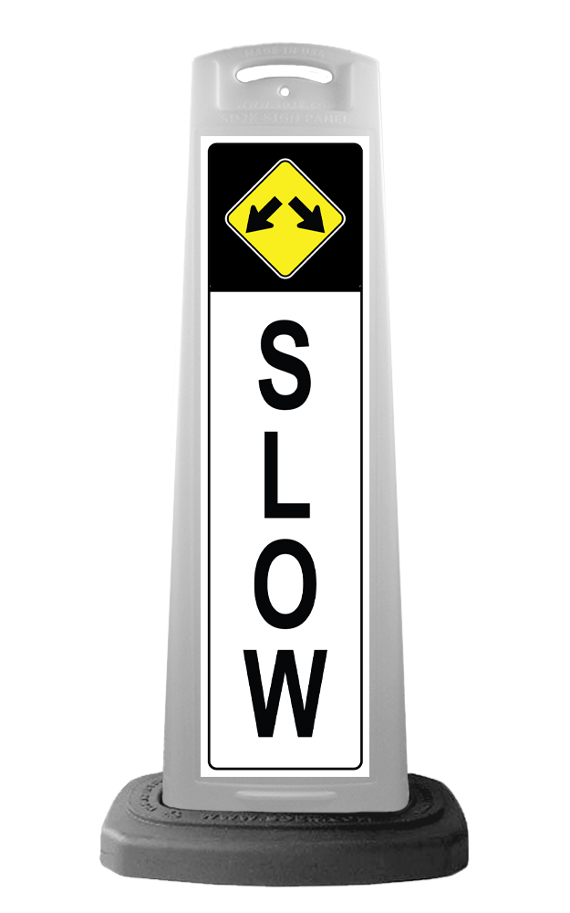 White Reflective Vertical Sign Panel w/Base Option - Slow w/Arrows