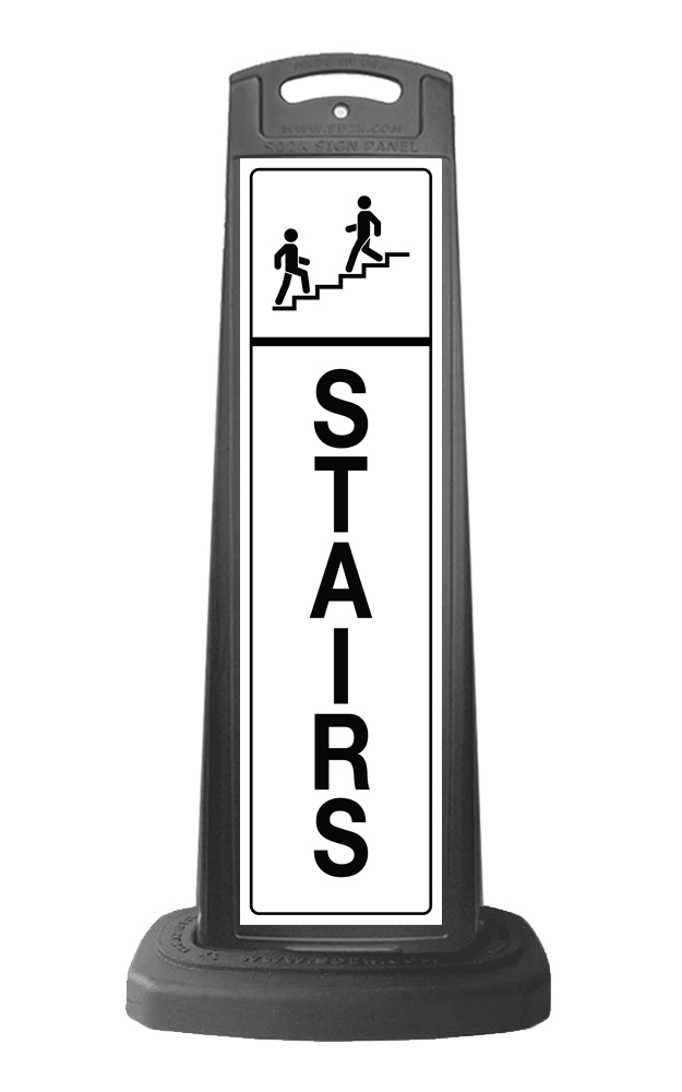 Black Reflective Vertical Sign Panel w/Base Option - Stairs