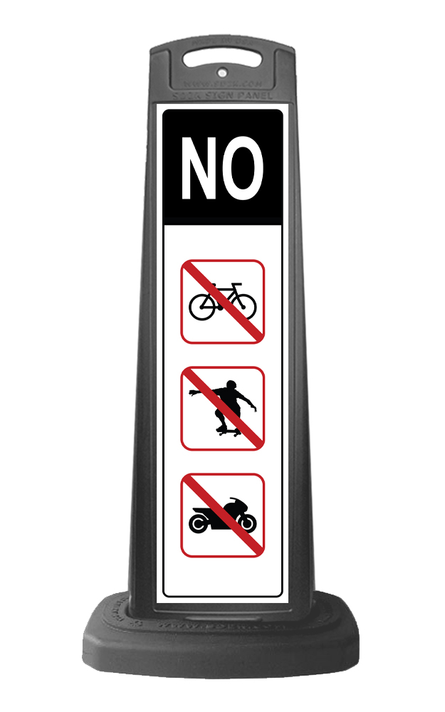 Black Reflective Vertical Sign Panel w/Base Option - No Cycles or Skateboard