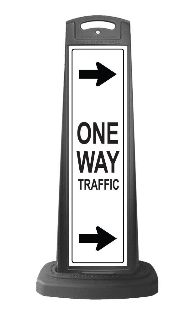 Black Reflective Vertical Sign Panel w/Base Option - One Way Traffic w/Arrows