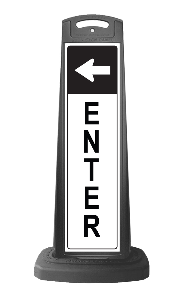 Black Reflective Vertical Sign Panel w/Base Option - Enter w/Arrow