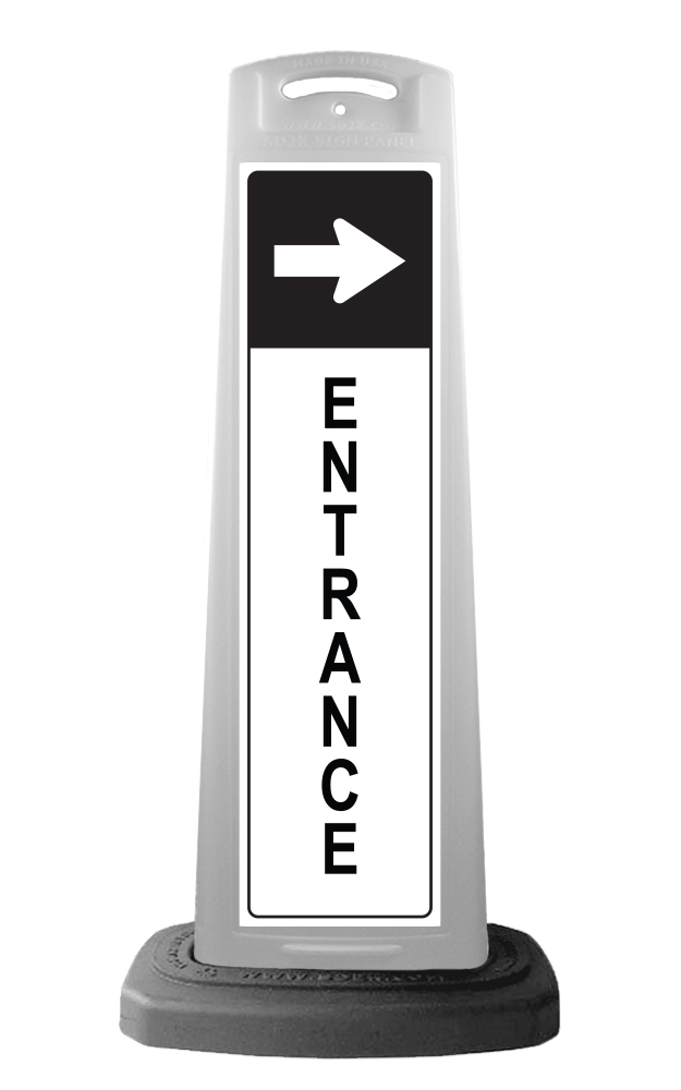 White Reflective Vertical Sign Panel w/Base Option - Entrance Text w/Arrow