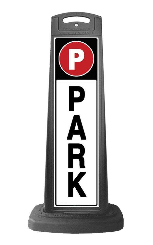 Black Reflective Vertical Sign Panel w/Base Option - Park Black Text