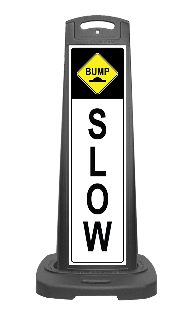 Black Reflective Vertical Sign Panel w/Base Option - Bump Slow 
