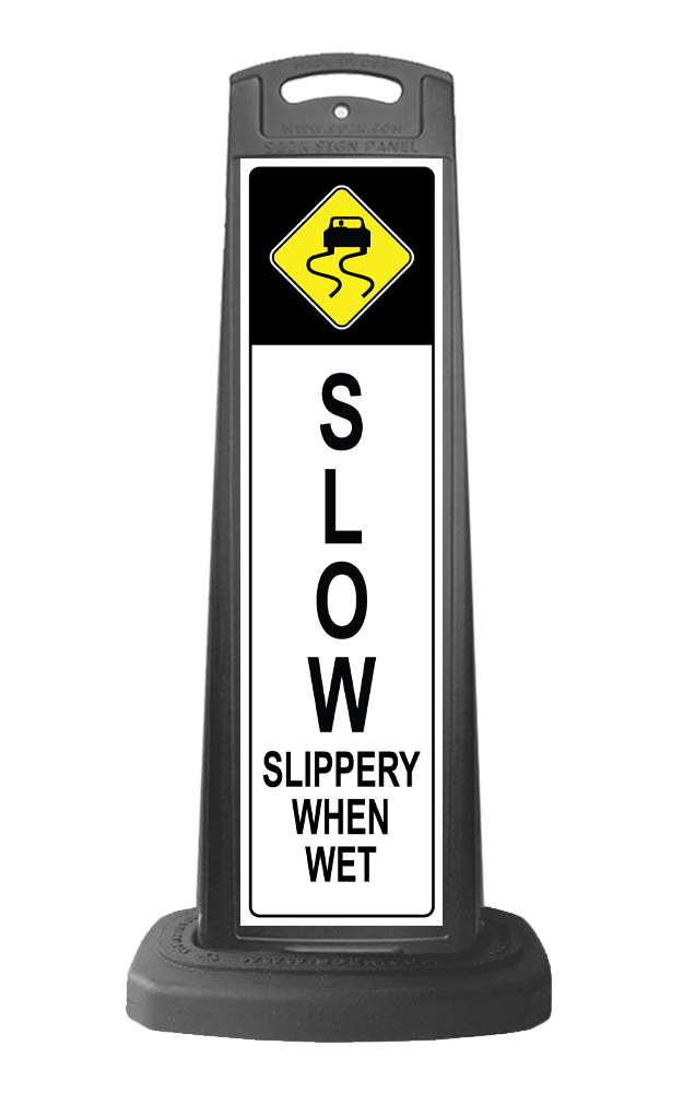 Black Reflective Vertical Sign Panel w/Base Option - Slow Slipperty When Wet