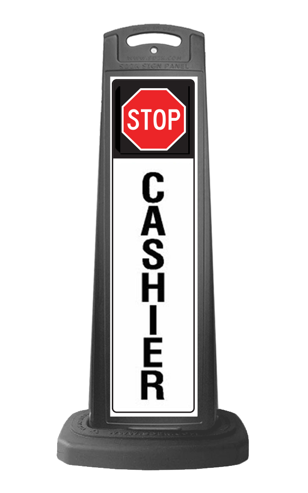 Black Reflective Vertical Sign Panel w/Base Option - Stop Sign Cashier