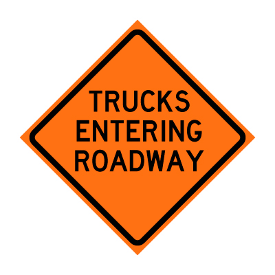 Trucks Entering Roadway Roll-Up Traffic Sign