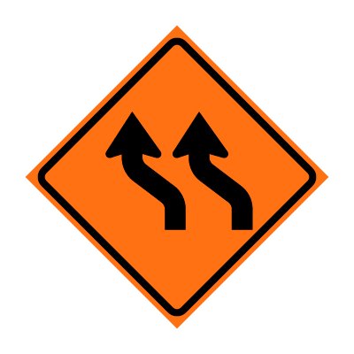 Two Lane Reverse Curve Left Symbol Roll-Up Traffic Sign