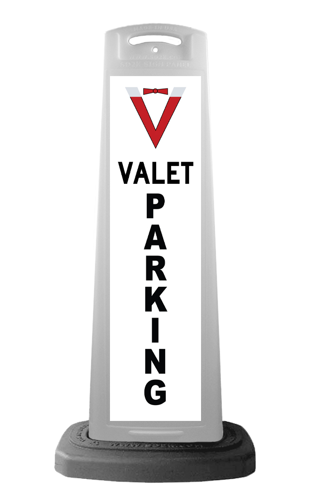 White Reflective Vertical Sign Panel w/Base Option - Valet Parking 