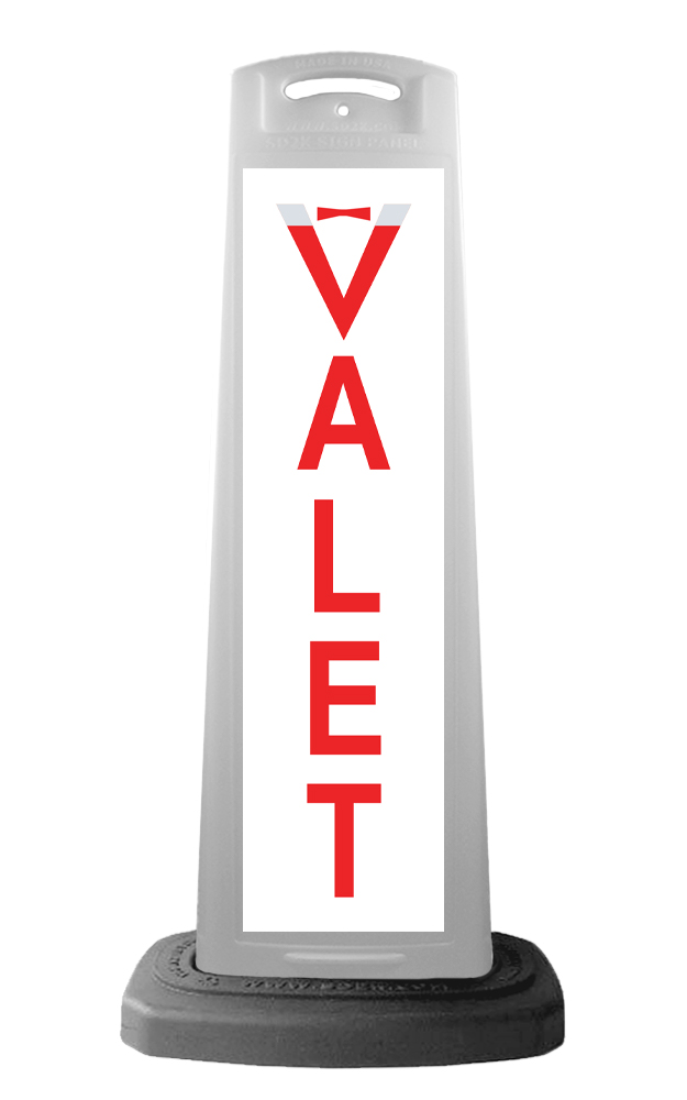 White Reflective Vertical Sign Panel w/Base Option - Red Valet 
