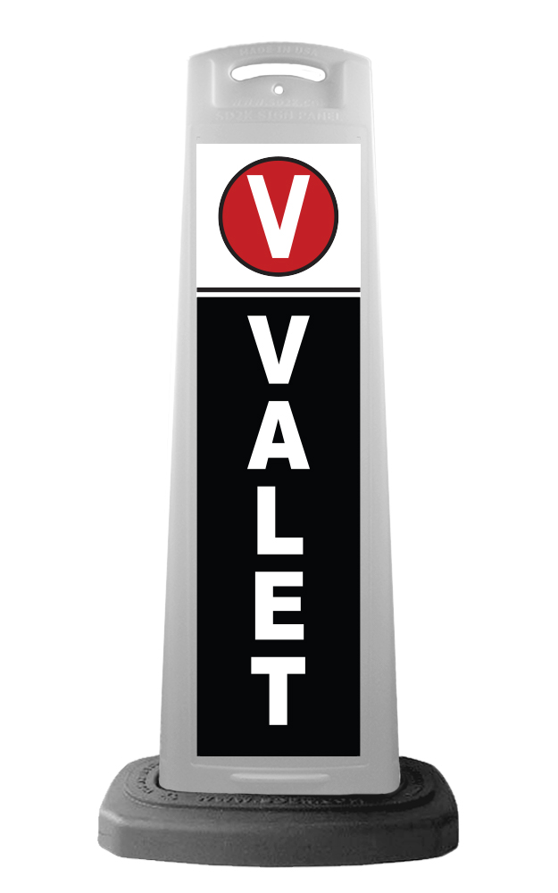 White Reflective Vertical Sign Panel w/Base Option - Valet