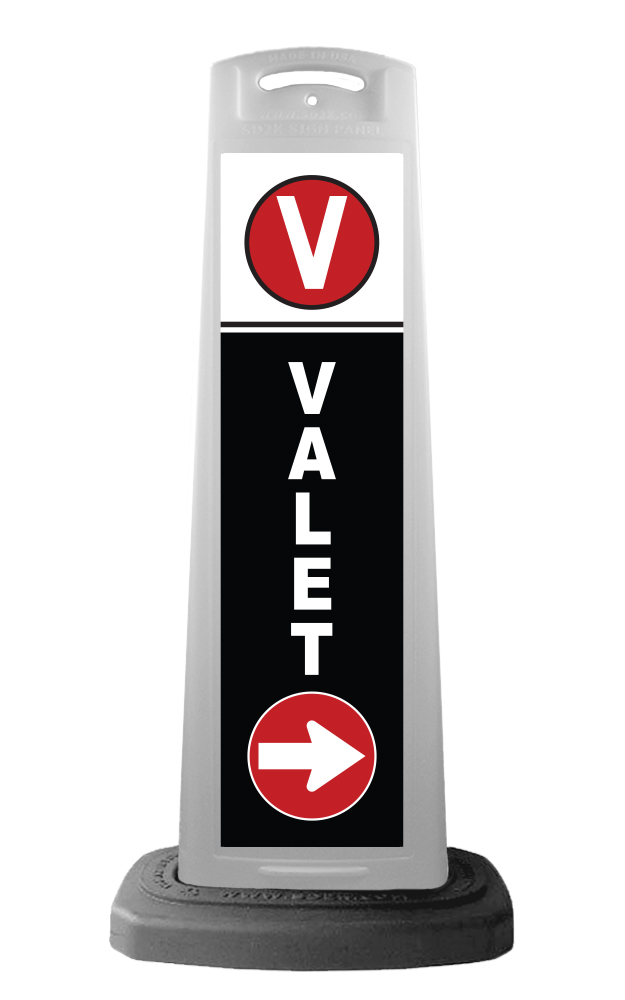White Reflective Vertical Sign Panel w/Base Option - Valet & Red Arrow