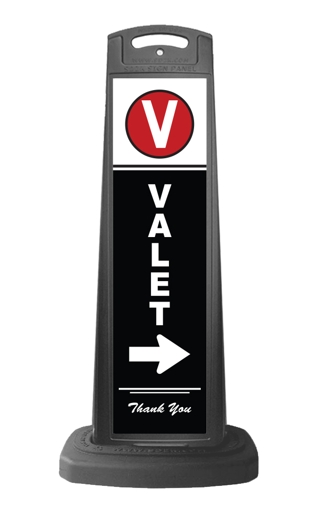 Black Reflective Vertical Sign Panel w/Base Option - Valet Text on Black