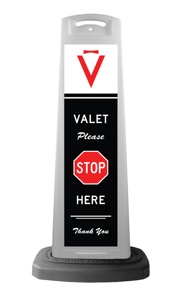 White Reflective Vertical Sign Panel w/Base Option - Valet Please Stop Here 
