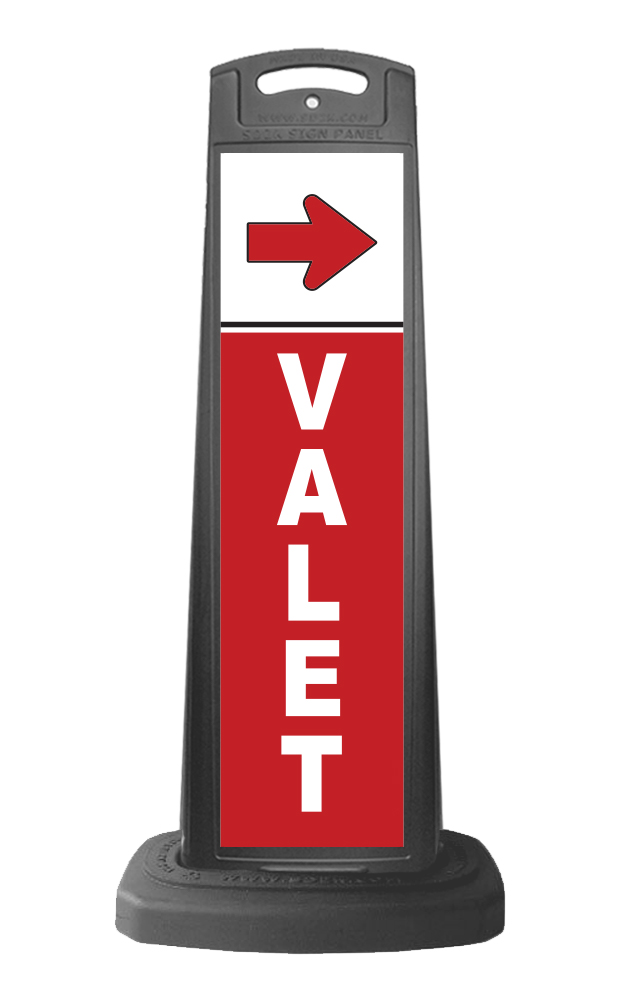 Black Reflective Vertical Sign Panel w/Base Option - Valet White Text on Red