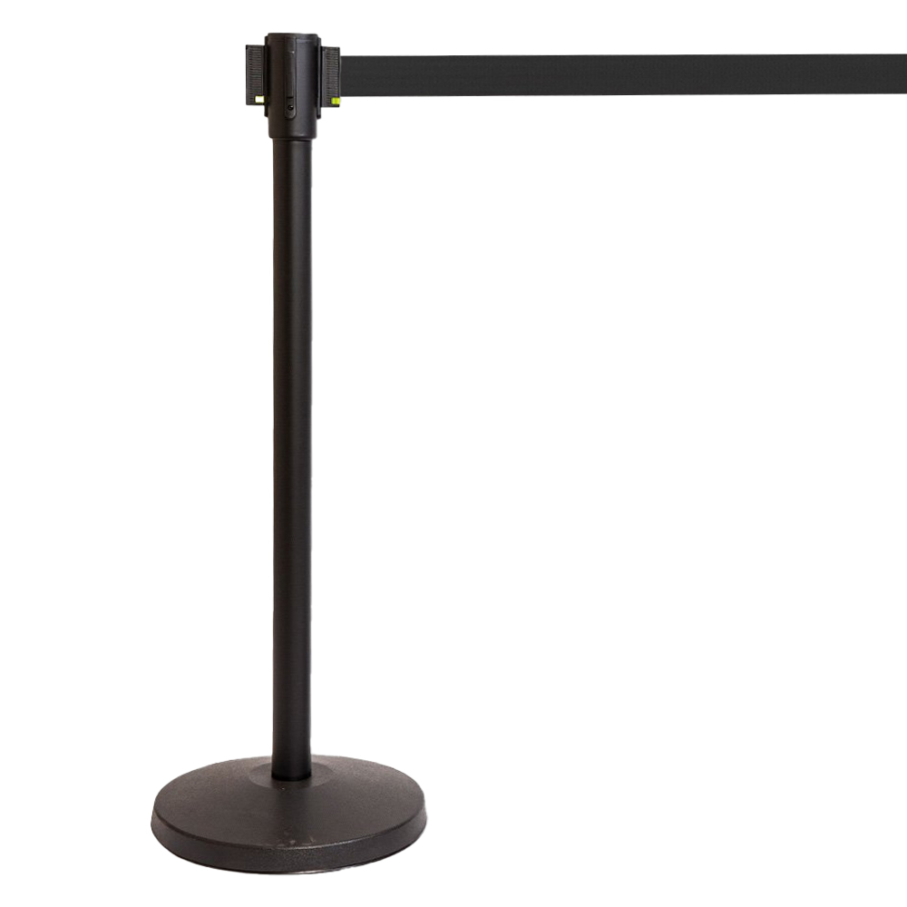 Lite Series Retractable Belt Stanchion - Black Finish, 11ft Belt