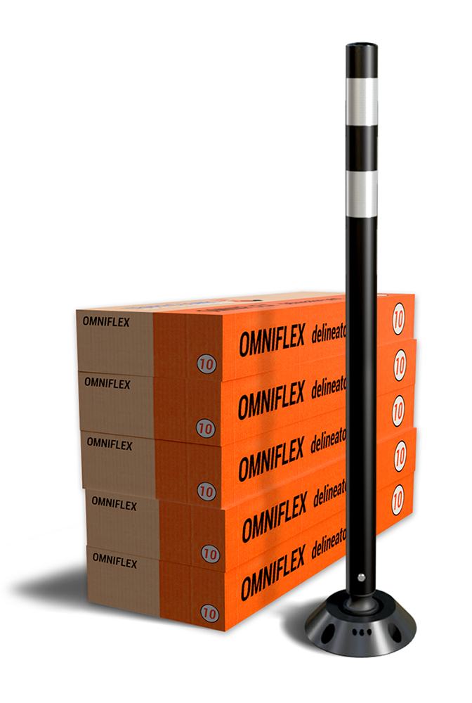 Omniflex 48 Inch Black Tubular Traffic Delineator - 50 Pack 