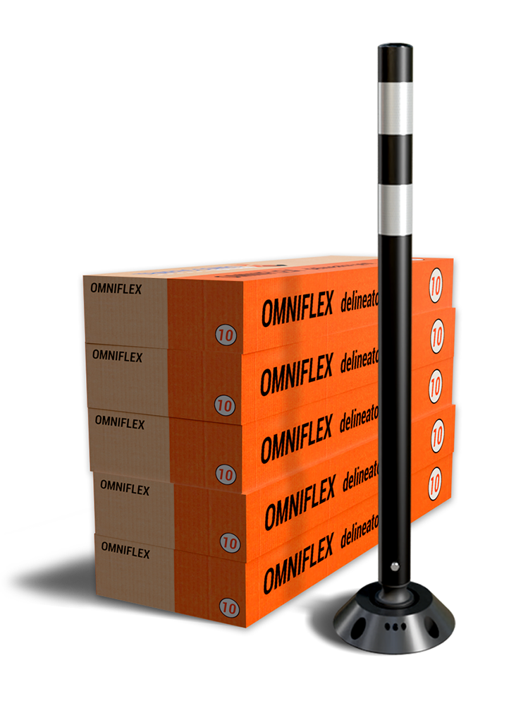Omniflex 36 Inch Black Tubular Traffic Delineator - 50 Pack
