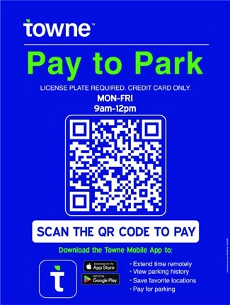 Towne Pay to Park Sign with Hours