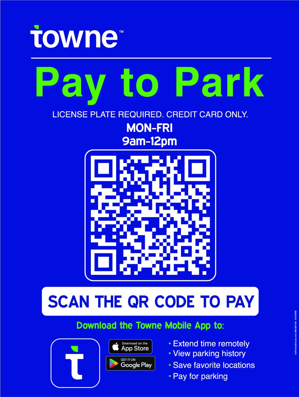 Towne Pay to Park Sign with Hours