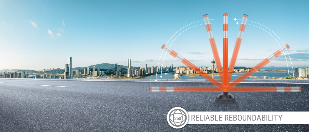 Omniflex reboundable delineator with heavy-duty rebound base.